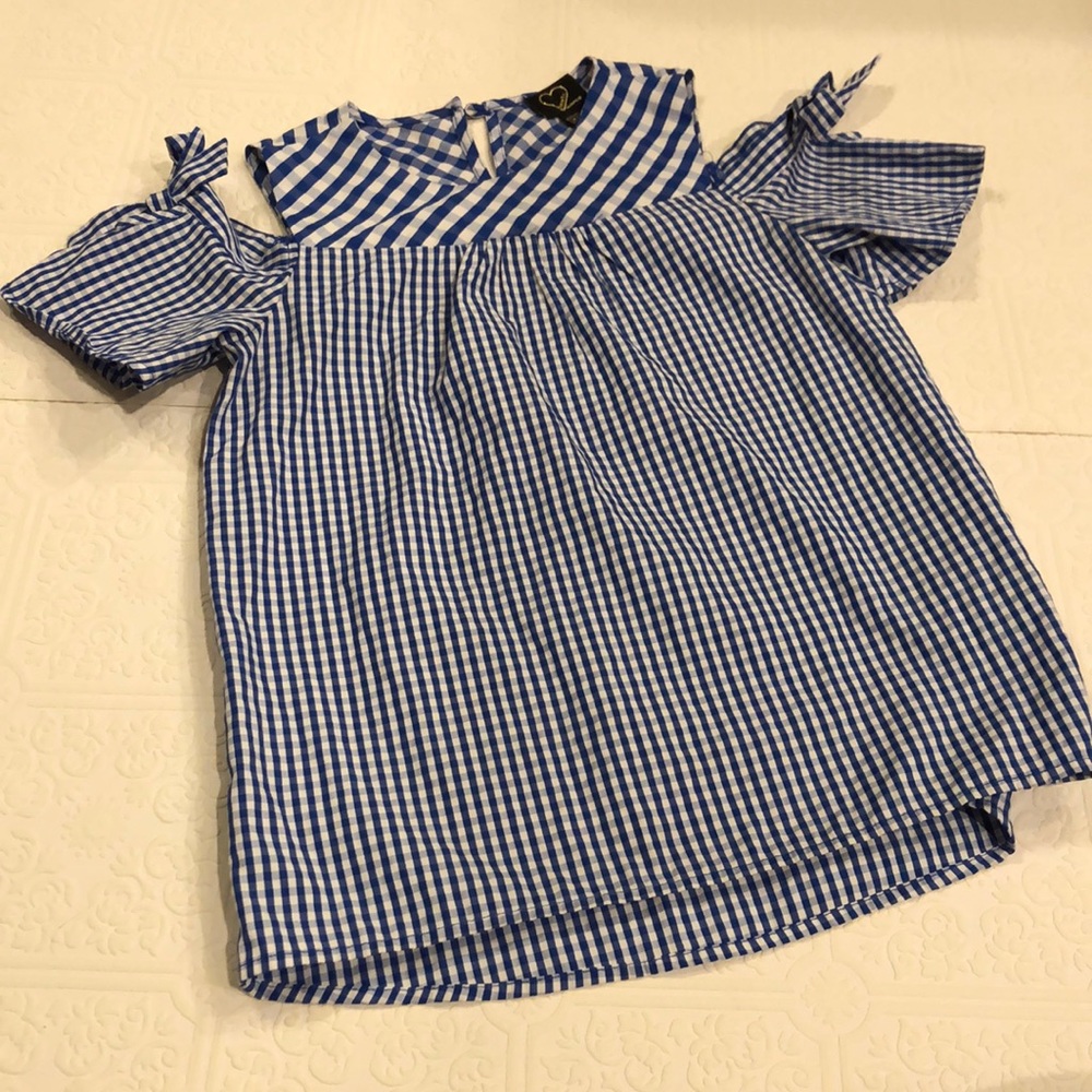 Cute girls off the shoulder gingham shirt sz 10/12